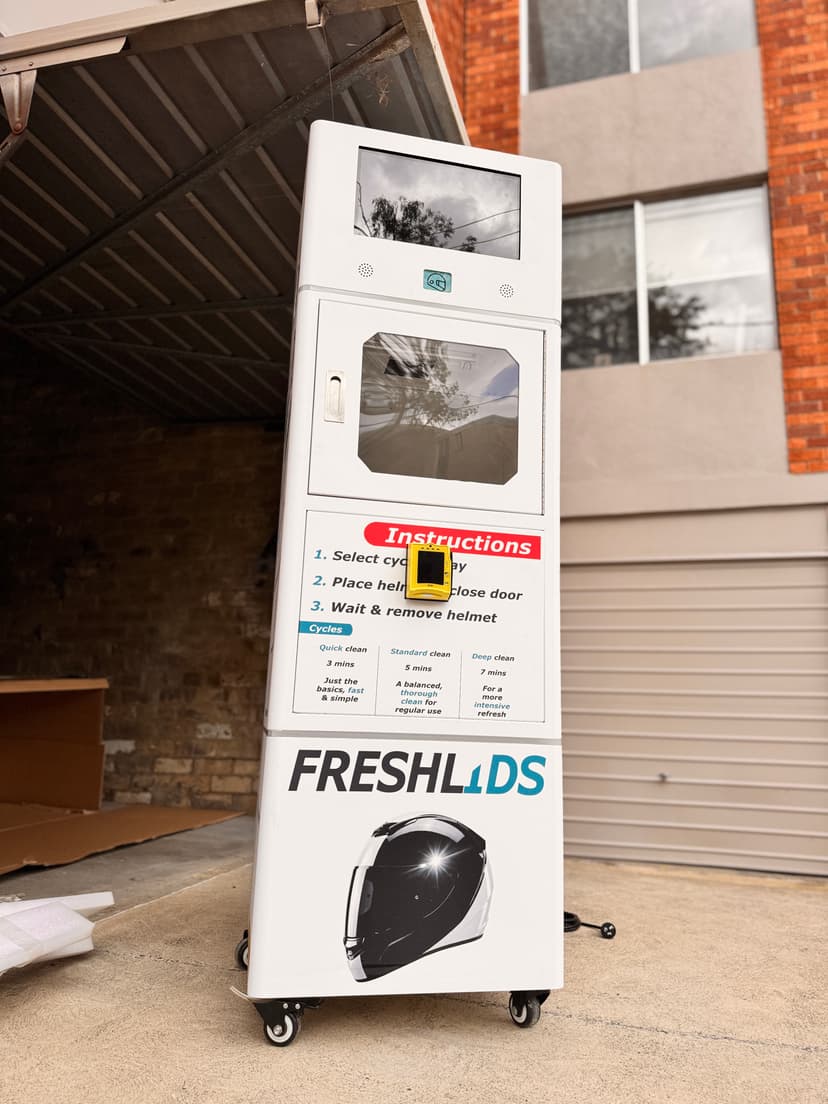 The FreshLids helmet cleaning machine